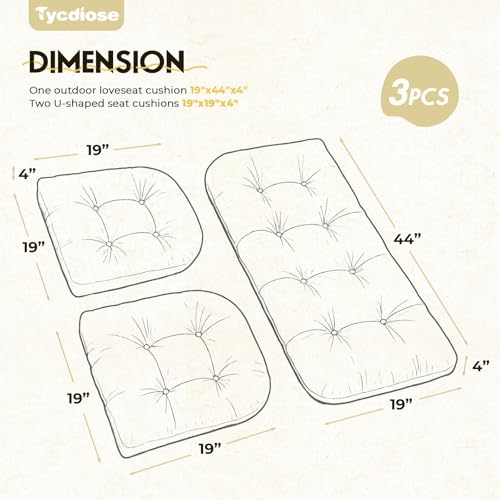 All Weather Wicker Chair Cushions of 3 Pieces, Waterproof Outdoor Wicker Chair Cushion for Patio Furniture Loveseat Settee Bench, 1 Loveseat and 2 U-Shaped Thickened Cushions, Khaki - color: Khaki