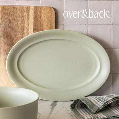 over&back Rim Stoneware Serving Platter - Elegant 1-Piece Oval Serving Platter to Complete Your Kitchen Set - 16" L x 10.8" W Semi-Matte Sage - color: Green