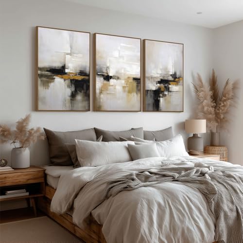 Zessonic Neutral Abstract Landscape 3D Textured Modern Wall Art,24"x36"x3 | Black and Brown Grunge Mid Century Wabi Sabi Art Print Canvas Set for Home Office Living Room Bedroom Hallway, Ready to Hang - color: Neutral Abstract, size: 24" x 36"x3 Panels