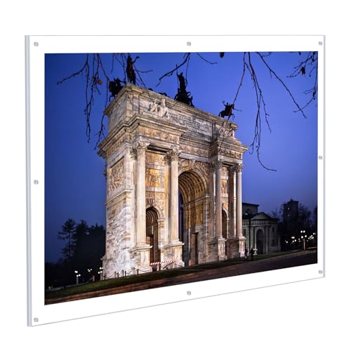 Kalami 18x24 Acrylic Wall Mount Picture Frame Self Adhesive | No Drill Holes Floating Frameless Clear Photo Frame for Poster Art Display with Sliver Screws - size: 18 x 24 in