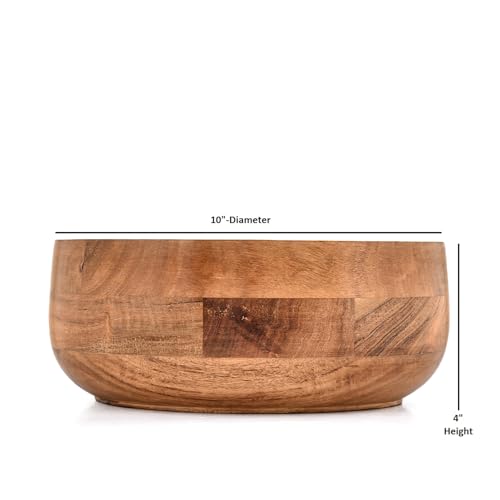 Decorative Bowl Round Acacia Wood Bowl for Table Centerpieces, Rustic Home Decor, Parties, Weddings, Floral Displays, Fruit or Dry Food Display (10" X 10" X 4")