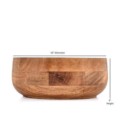Decorative Bowl Round Acacia Wood Bowl for Table Centerpieces, Rustic Home Decor, Parties, Weddings, Floral Displays, Fruit or Dry Food Display (10" X 10" X 4")