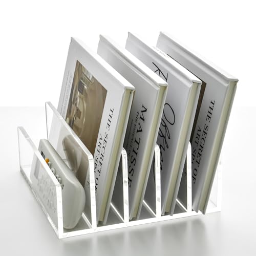 5 Compartments Clear Acrylic Mail Holder – Vertical Letter Sorter & Multifunction Desk Organizer for Bills, Documents, Notebooks – Modern Office/Home Envelope File Rack - size: 5 Compartments