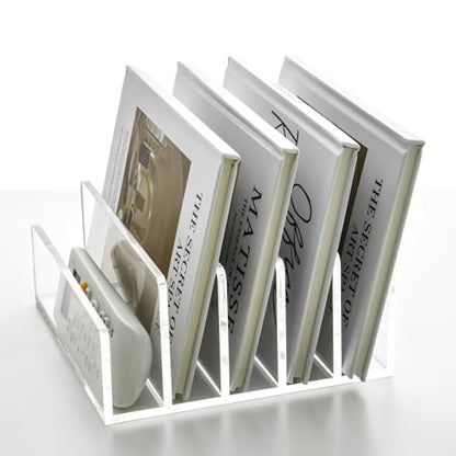 5 Compartments Clear Acrylic Mail Holder – Vertical Letter Sorter & Multifunction Desk Organizer for Bills, Documents, Notebooks – Modern Office/Home Envelope File Rack - size: 5 Compartments