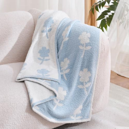 Snuggle Sac Twin Size Bedding Blanket, Blue Flower Throw Blanket for Couch, Microfiber Fluffy Warm Cozy Fuzzy Soft Reversible Blankets, Blue, 60x80 inches - color: Flower Blue, size: Twin(60"x 80")