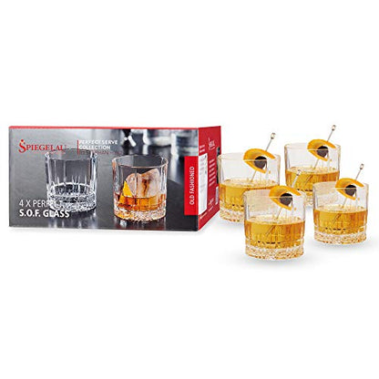 Spiegelau Perfect Serve Single Old Fashioned Glass Set, Set of 4 Lowball Cocktail Glasses, European-Made Lead-Free Crystal, Dishwasher Safe, Professional Quality Cocktail Glass Gift Set, 9.5 oz - style: S.O.F. glass