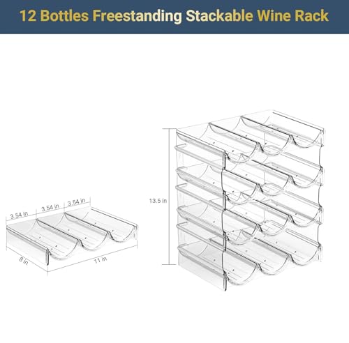 Plastic Water Bottle Organizer and Wine Rack Storage Holder,4 Tier 12 | Containers Stackable Free-Standing Bottle Storage Rack for Kitchen Countertops, Table Top, Pantry, Cabinets, Fridge - Clear
