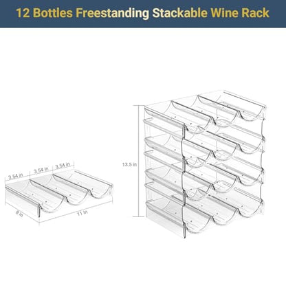 Plastic Water Bottle Organizer and Wine Rack Storage Holder,4 Tier 12 | Containers Stackable Free-Standing Bottle Storage Rack for Kitchen Countertops, Table Top, Pantry, Cabinets, Fridge - Clear
