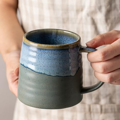 15.5oz Large Heavyweight Ceramic Mug, Reactive (Blue-Grey) | 15.5oz Medium-Large, Heavy Weighted Stoneware, Reactive Transmutation Glaze, Microwave & Dishwasher Safe, Gift Box - color: Blue-Grey