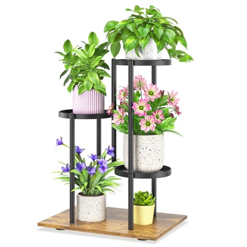 iDavosic.ly 3 Tier Plant Stand Indoor Outdoor, Black & Brown, 7.9 Inch Tray | Tiered Multiple Flower Holder, Orchid Display Rack for Patio Porch Balcony Outdoor, High Large Narrow Space Saving - color: Modern Black, size: 3 Tier