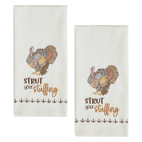 Park Designs Gobble Gobble Dishtowel Set of 2 | 100% Cotton | Embroidered Turkey Pun | Thanksgiving Kitchen Decor - color: Gobble Gobble Decorative Dishtowel Set of 2