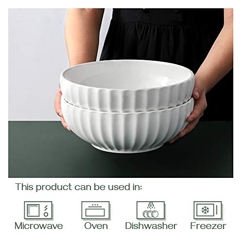 DOWAN 9.8'' Serving Bowls, 86 oz Large Salad Bowl, Ceramic Serving Dishes, Set of 2, Pumpkin Shape for Christmas, Entertaining, Party, Kitchen, Dinner, Banquet, Housewarming Gift, White