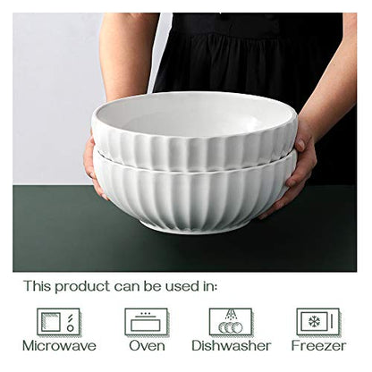 DOWAN 9.8'' Serving Bowls, 86 oz Large Salad Bowl, Ceramic Serving Dishes, Set of 2, Pumpkin Shape for Christmas, Entertaining, Party, Kitchen, Dinner, Banquet, Housewarming Gift, White