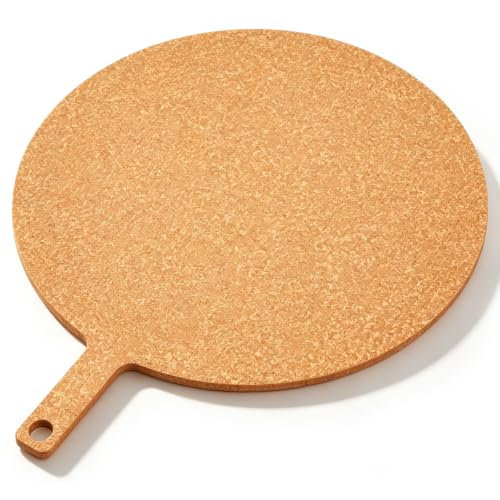 Lounsweer 22" × 18" Round Pizza Board with Handle, Wood Fiber Pizza Peel, Non-slip Cutting & Serving Board, Heavy Duty Wooden Serving Tray for Baking, Charcuterie & Kitchen Use - size: 18 inches