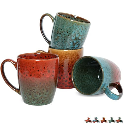 Bosmarlin Ceramic Coffee Mug Set of 4, 17 Oz, Coffee Cups with Big Handle, Microwave Safe, Unique Reactive Glaze (Multicolor) - color: Multicolor