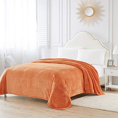 BOURINA Flannel Throw Blanket Fleece Throw Outdoor Blanket,Orange 50x60inch | This fleece throw blanket feel soft.Double-sided fluffy texture provides comfort for relaxing on the couch, bed, or sofa. - color: Orange, size: 50"x60"