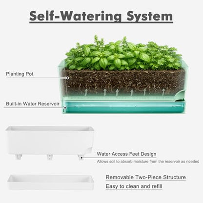 Party Zealot Window Boxes Planters, 3 Pack Self Watering Pots for Indoor Plants 17 Inch Rectangular Planter Rectangle Flower Pots Long Plant Pot Large Window Sill Herb Planter Box, White - color: White