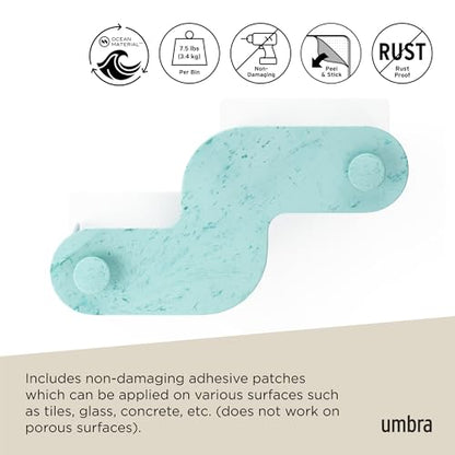 Umbra Nami Shower Caddy, Adhesive No Drill Bathroom, Set of 2, Ocean Blue | Waterproof construction, integrated drainage, rust-free, holds 6 lbs - color: Ocean Blue