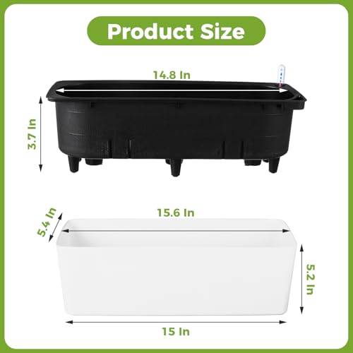 2 Pack Rectangular Planter 15.6 x 5.4 in Self Watering Planter Window Sill Planters Indoor Rectangle Plant Pot Self Watering Pots Plastic Plant pots with Drainage Holes Black Flower Pot - color: White