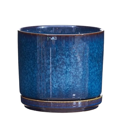 Ekirlin 7 Inch Plant Pot, Modern Ceramic Glaze Planters for Indoor Plants, Round Flower Pots with Drainage Hole and Saucer, Succulent Planter Pot for Orchid, Pothos, Snake Plant,Gift for Plant, Blue - color: Peacock Blue, size: 7 Inch