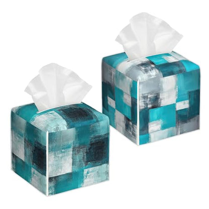 Blue Graffiti Design 2 Pcs Tissue Box Cover Square, Abstract Tissue Box Holder Waterproof Leather Facial Paper Organizer Dispenser for Bathroom Home Car Nightstand - color: Blue Graffiti Design