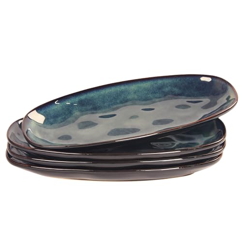 Ceramic Serving Platters - Set of 4 Oval Salad Plates for Entertaining, Modern Kitchen Dishes for Dinner, Fruit, Salad, Serving Trays, Oval Plates 11.2 Inch - color: Oval Plates, size: 11.2 Inch