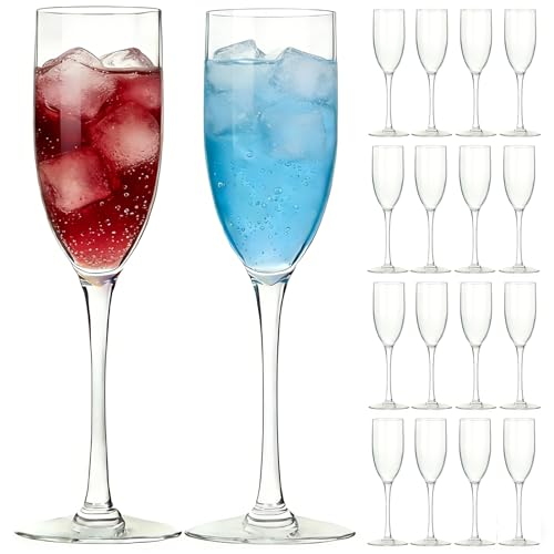 16 Pack Clear Acrylic Champagne Flutes Sparkling Wine Glasses | Unbreakable BPA-Free & Dishwasher Safe, Ideal for Weddings, Picnics & Pool Parties