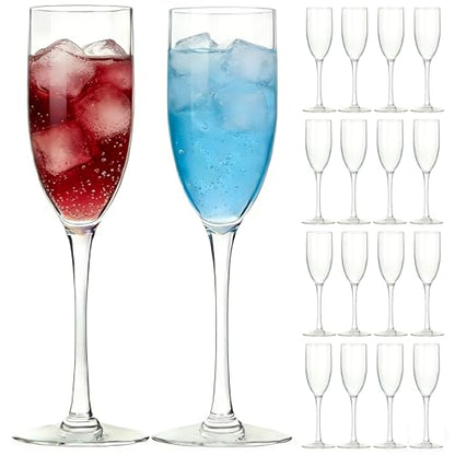 16 Pack Clear Acrylic Champagne Flutes Sparkling Wine Glasses | Unbreakable BPA-Free & Dishwasher Safe, Ideal for Weddings, Picnics & Pool Parties