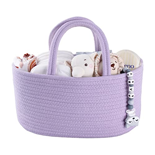 XUANGUO Cotton Rope Baby Diaper Caddy Organizer for Girls Purple Lavender | Nursery Storage Bin, Portable Baby Tote Bag for Changing Table or Car, Baby Shower Gifts Bag, Newborn Essentials, Registry - color: Purple, size: Regular