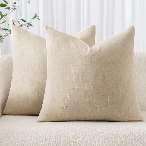 MIULEE Textured Chenille Throw Pillow Covers 18x18 Inch Beige Cement | Pack of 2 Decorative Soft Throw Pillows, Solid Textured Cushion Covers, Modern Home Decor for Couch Sofa Bedroom Living Room - color: Cement, size: 18" x 18" (Pack of 2)