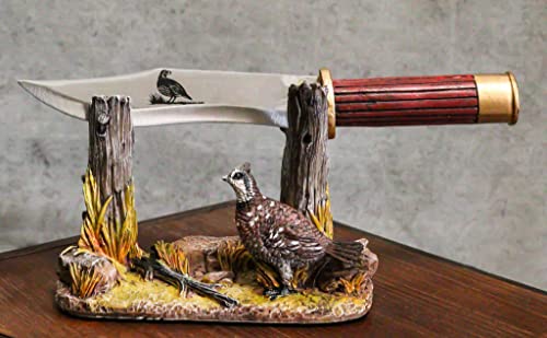 Ebros Rustic Open Country Quail Hen Bird Display Holder Statue With Decorative Shotgun Shell Casing Handle Blunt Blade Dagger Knife Figurine Set Centerpiece Decor Letter Opener Quails Farmhouse Accent
