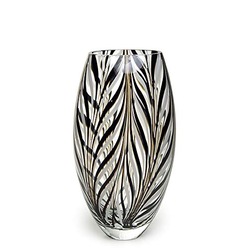 Murano Style Glass Vase Hand Blown Black and White Feather Pattern Effect | Hand Blown Glass Vase, Decorative Table Centerpiece for Flowers - A Unique Gift for Christmas, Mother's Day, Valentine's Day - color: Black and White