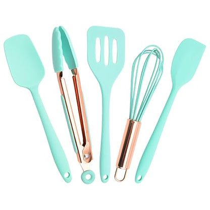Kitchen Utensil Set,5 Pcs Mini Silicone Cooking Utensils Sets | Heat Resistant Non Stick Kitchens Gadgets BPA-Free Spatula Set,Kids Kitchen Tools Kitchen Set for Cooking - color: Green
