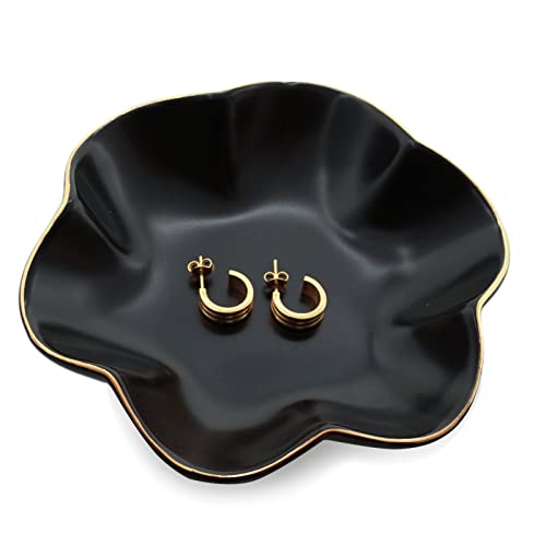HANKOR Jewelry Dish Tray, Ceramic, 4.7 inch, Black | Ring Dish, Catch all Tray, Cute Vanity Decor, Trinket Tray, Ring Tray, Key Holder Bowl, Girly Room Decor - color: Black