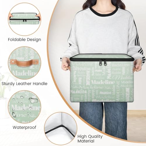 Custom Name Storage Basket, Personalized Keepsake Box, Light Green | Foldable Fabric Gradient Large Memory Bin with Handle Lid Lightweight Waterproof Dustproof, 14"L x 10.2"W x 10.4"H - color: Option 14