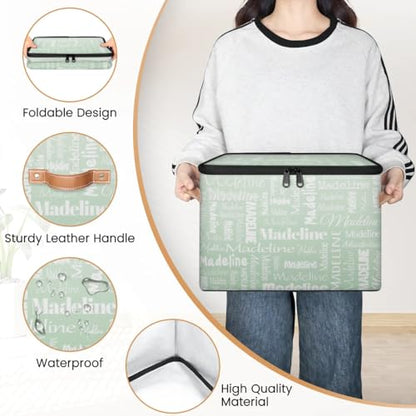 Custom Name Storage Basket, Personalized Keepsake Box, Light Green | Foldable Fabric Gradient Large Memory Bin with Handle Lid Lightweight Waterproof Dustproof, 14"L x 10.2"W x 10.4"H - color: Option 14