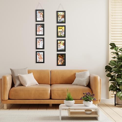 2 Pack Hanging Collage Picture Frames Set, 4 Openings Each For 4x6 Inch Photos, Vertical Multi Photo Display with String For Wall Decor