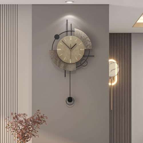 Large Modern Wall Clock with Pendulum for Living Room Decor | Kitchen Analog Wall Clock Decoration, Silent Battery Operated Non-Ticking for Bedroom Office Classroom Indoor 13.3*25.5 inch