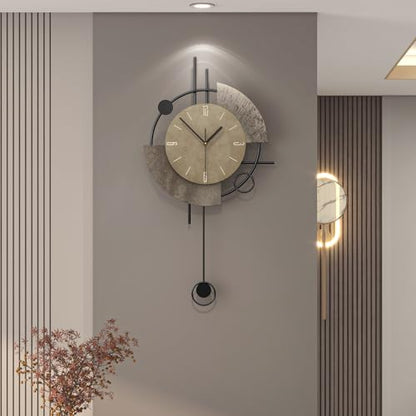 Large Modern Wall Clock with Pendulum for Living Room Decor | Kitchen Analog Wall Clock Decoration, Silent Battery Operated Non-Ticking for Bedroom Office Classroom Indoor 13.3*25.5 inch