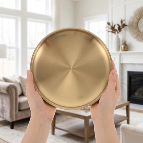 Kichvoe 2pcs Small Gold Key Holder Bowl for Entryway Table, Stainless Steel Ring Holder Tray with Dedicated Sections for Keys and Jewelry, Polished Surface, Minimalist Modern Decorative