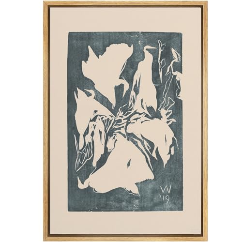 SIGNFORD Framed Canvas Print Wall Art Set Abstract Botanical Linocut Contemporary Nature-Inspired Illustrations Modern Art Country Landscape for Living Room, Bedroom, Office - 16"x24" Natural - color: B15-2508-m10, size: 24"L x 16"W
