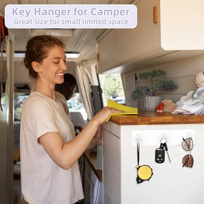 VIS'V Key Holder Wall Mount, Small Adhesive Key Hanger with 3 Hooks, White | Metal Material, No Drilling, Extra Adhesive Strip, Suitable for Entryway, Hallway, Doorway, Kitchen, Garage, Camper - color: White
