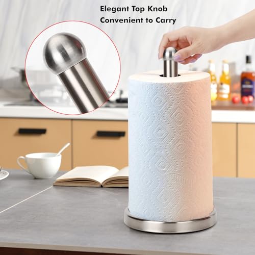 Paper Towel Holder Stand with Sturdy Base Fits Standard and Jumbo Sized Paper Towel, Paper Towel Holder Countertop (Brushed Nickel) - color: Brushed Nickel