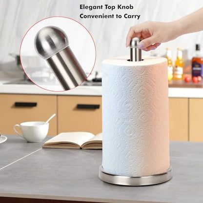 Paper Towel Holder Stand with Sturdy Base Fits Standard and Jumbo Sized Paper Towel, Paper Towel Holder Countertop (Brushed Nickel) - color: Brushed Nickel