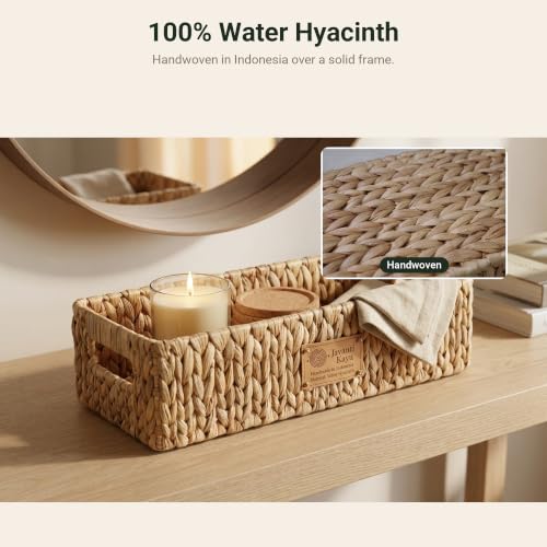 Water Hyacinth Toilet Paper Basket – Long Narrow Woven Storage Basket for Toilet Tank Top, Bathroom Counter & Shelf – Handwoven, Steel-Reinforced Rim – 15" x 6.7" x 5" (Fits 3 Rolls) - size: Long: 15x6.7x5"