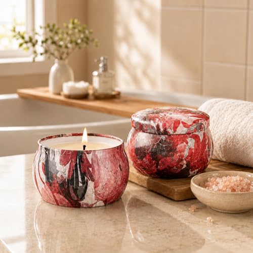 Scented Candles Gift Set for Women, 6 Pack Soy Wax Candle Set in Decorative Tins, 24 oz Total, 180 Hours Burn Time, Floral and Fruity Aromatherapy Candles, Birthday, Thank You, Housewarming Gifts - size: Large 6-Candle Set (Calm)