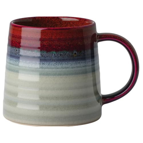 Ceramic Coffee Mugs, 16oz Large Pottery Tea Cup Mug with Handle, Wide Bottom, Transmutation Glaze Craft, Dishwasher & Microwave Safe for Home and Office (Black Red) - color: Black Red