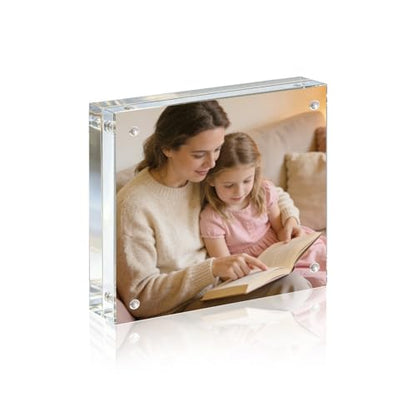 Acrylic Frame, 4x4 Picture Frame 1 Pack, 20MM Thicker Block, Double Sided Magnetic Clear Freestanding Photo Frame for Desk or Tabletop Display - size: 4x4" 1pack