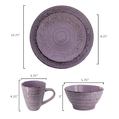 Elama Malibu Mica 16-Piece Stoneware Embossed Pattern Reactive Glaze Purple Dinnerware Set, Tableware, Serveware Set (Mica Purple) - color: Mica Purple