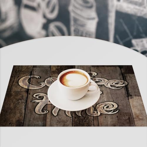 Coffee Place Mats Set of 4,Coffee Time Phrase with A Cup on A Wooden Grunge Background Kitchen Image Placemats for Dining Table 4 PCS, Cafe-1 - color: Cafe-1, size: 12"X18"|4 PCS